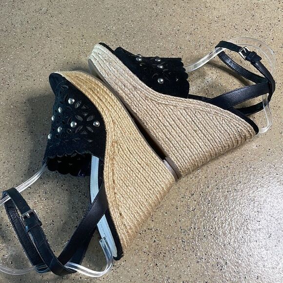 Marc Fisher "Hata" Espadrille Wedge Studded Sandals Black Suede sz 8 - Picture 7 of 16